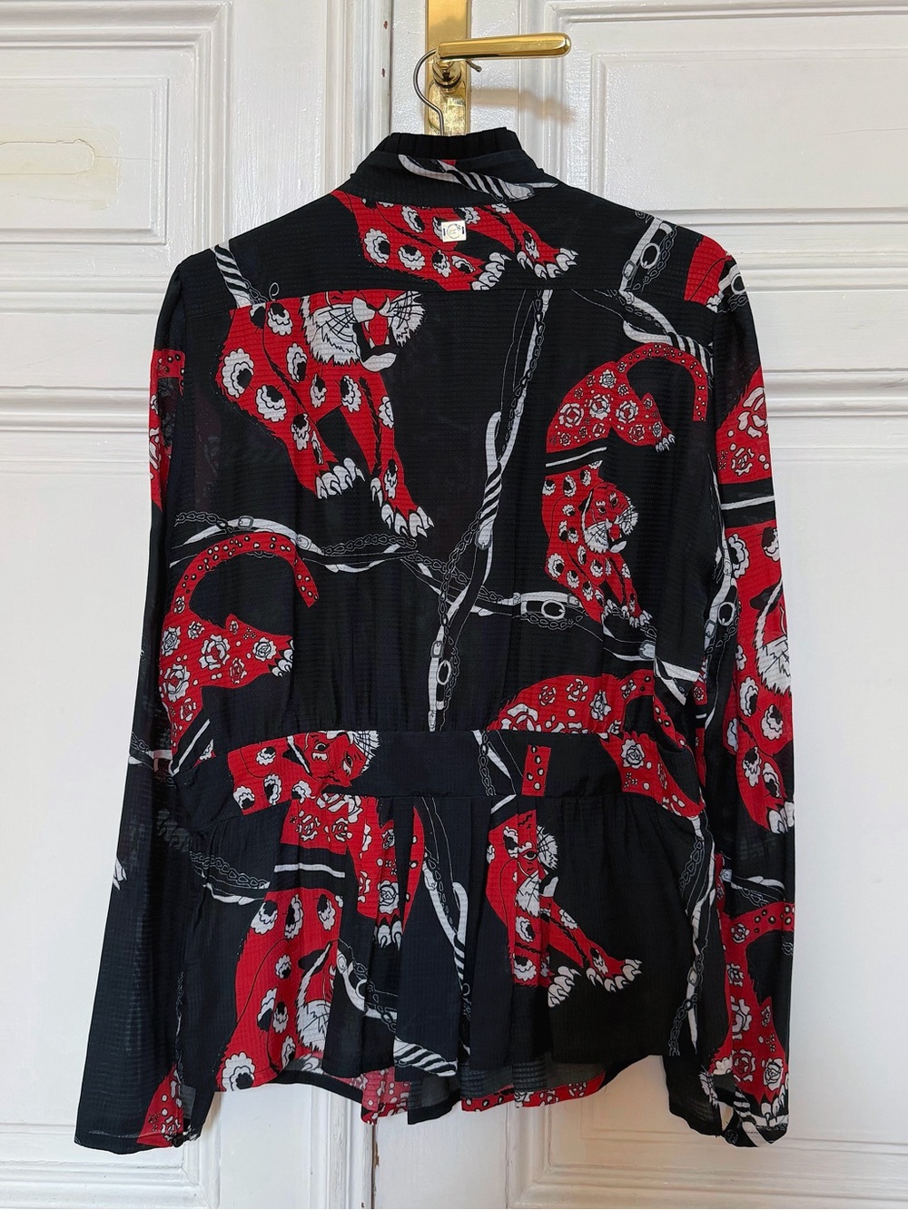 Roberto Cavalli Red, Black & White Printed Long-Sleeve Blouse - Picture 5 of 7